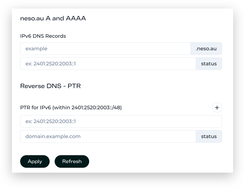 Screenshot of DNS records table