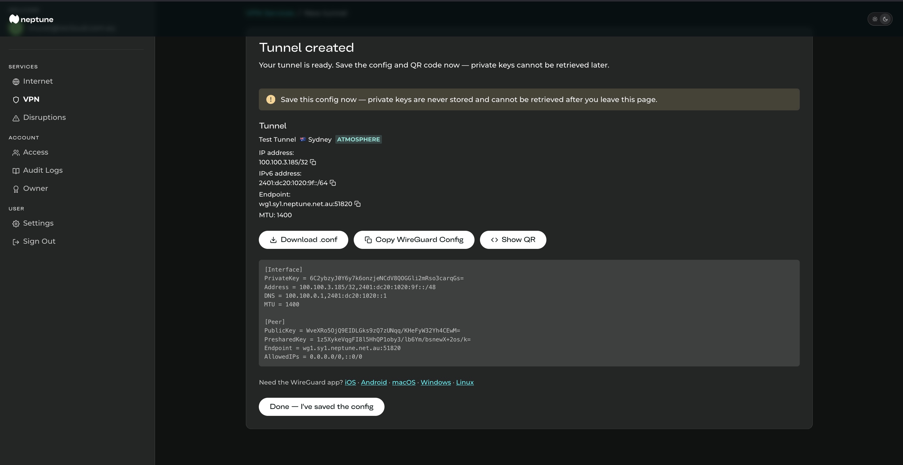 Neptune VPN Tunnel Example
