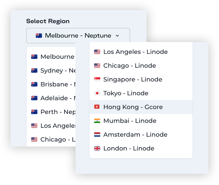 VPN exit region selection map